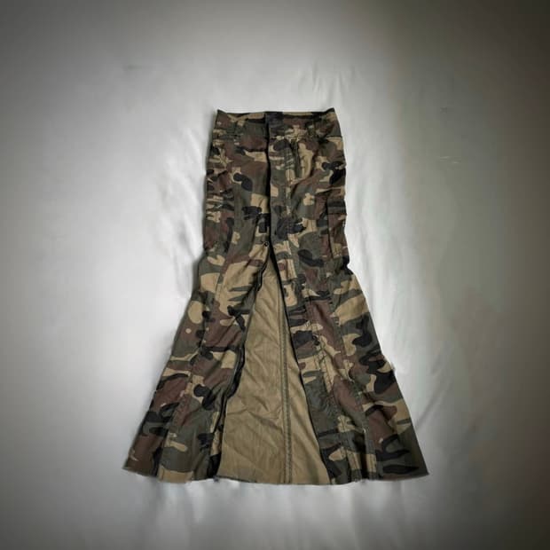 Moussy 락시크 y2k 펑크 갸루 지퍼디테일 트임 카모 맥시 롱스커트