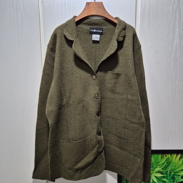 (세일)VTG.SAG HARBOR 올리브카키 압축울 가디건자켓