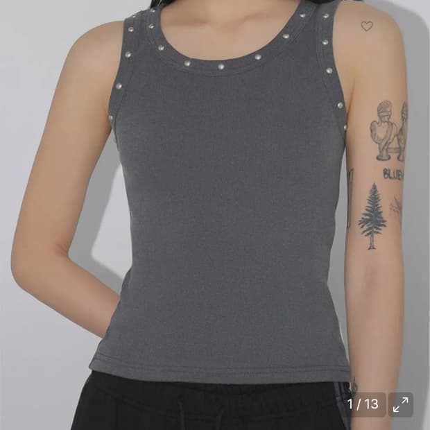 칙스 빈티지 스터드 탑 차콜