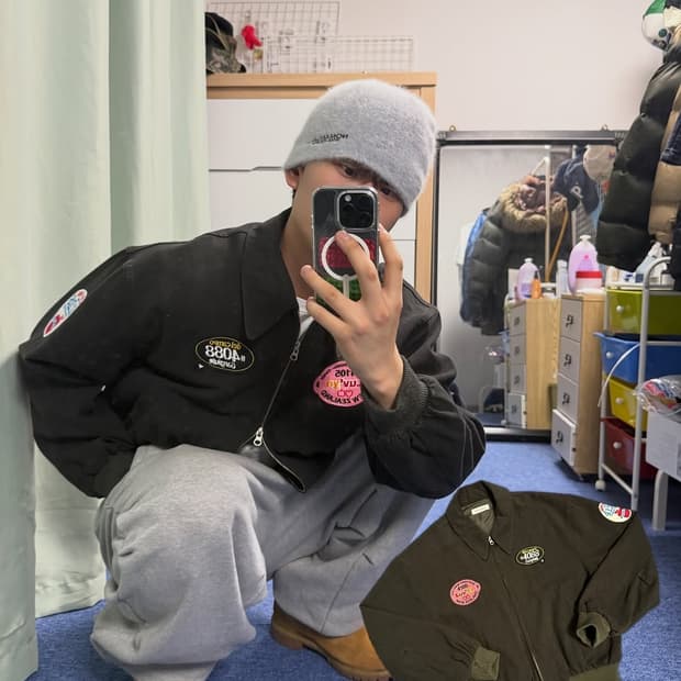 빈티지 워싱 패치 블루종자켓