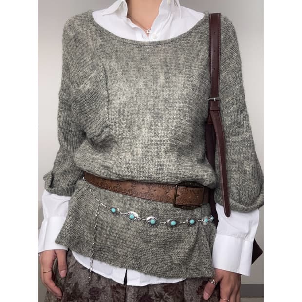 빈티지 카키 울 알파카 니트