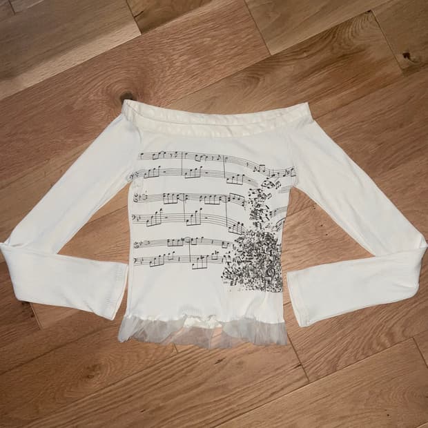 빈티지 음표 니트 오프숄더