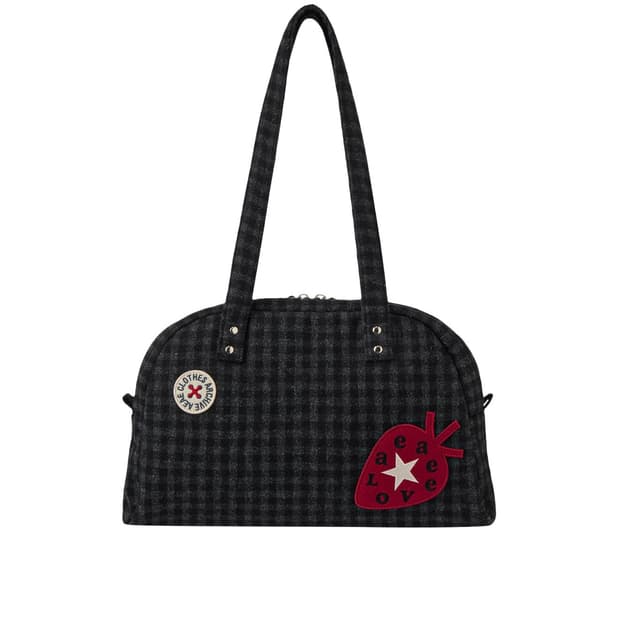 EMBROlDERY TOTE BAG ( CHECK BLACK )