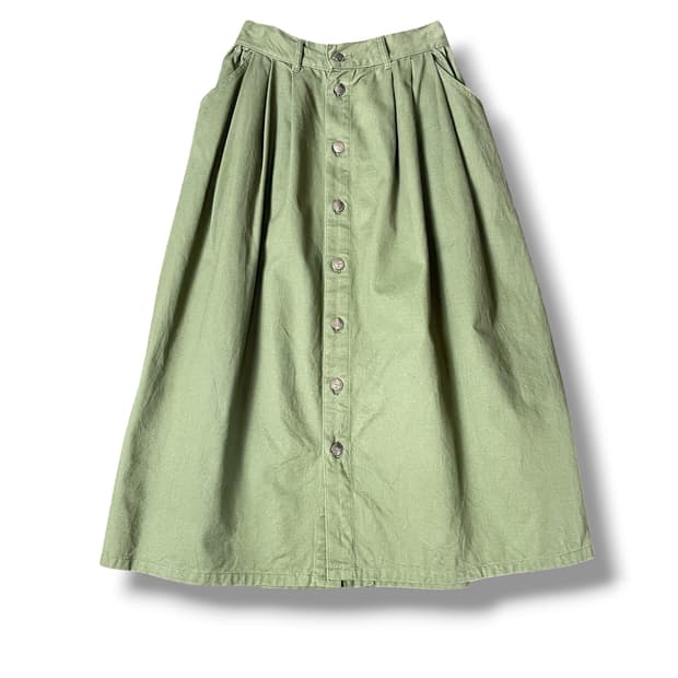 빈티지 카키 플레어 단추 스커트