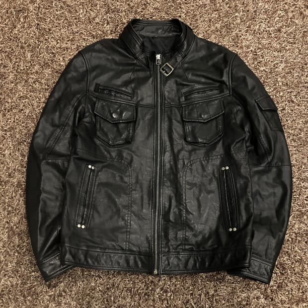 빈티지 양가죽 바이커 레더 가죽 라이더 자켓