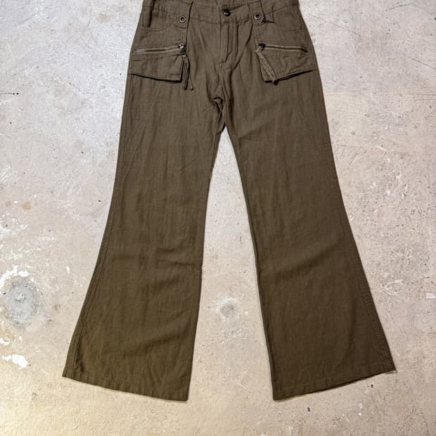 Brown Zip Cargo flare pants