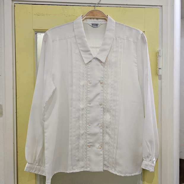 Japan 화이트 더블 레이스 핀턱 블라우스