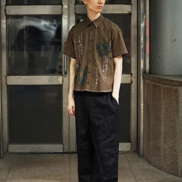 Natural Dyeing Sashiko Half Shirt