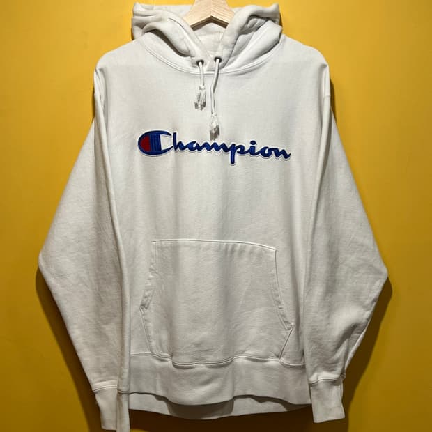 [L] 챔피온 블루택 리버스위드 후드 티셔츠 화이트