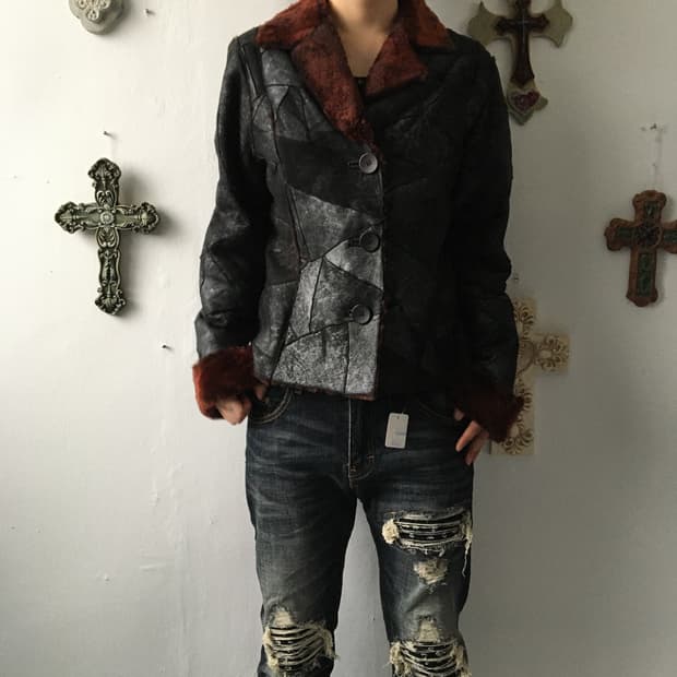 Fake fur layered patch work mustang