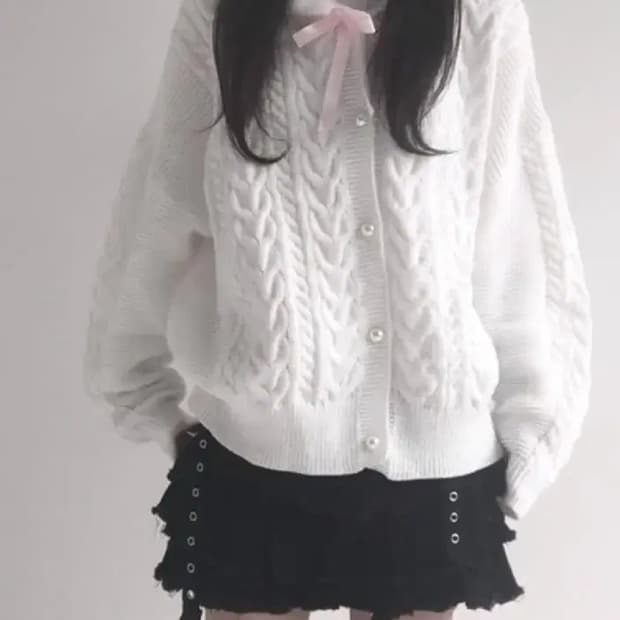 젯젯디zzd스노우버니리본가디건니트스웨터달천공주히메갸루로걀탑y2k빈티지핀터