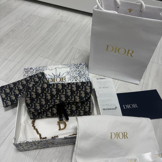 디올 오블리크 새들 체인 지갑 크로스백