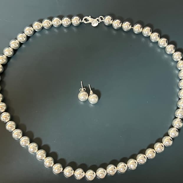 은볼 귀걸이+목걸이 셋트(10mm)