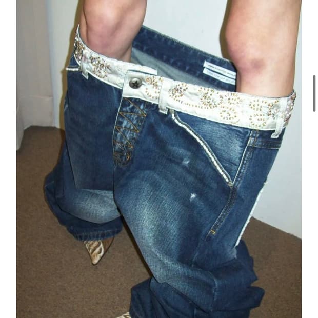 스컬프터Beaded Waist Denim Pants Indigo Blue