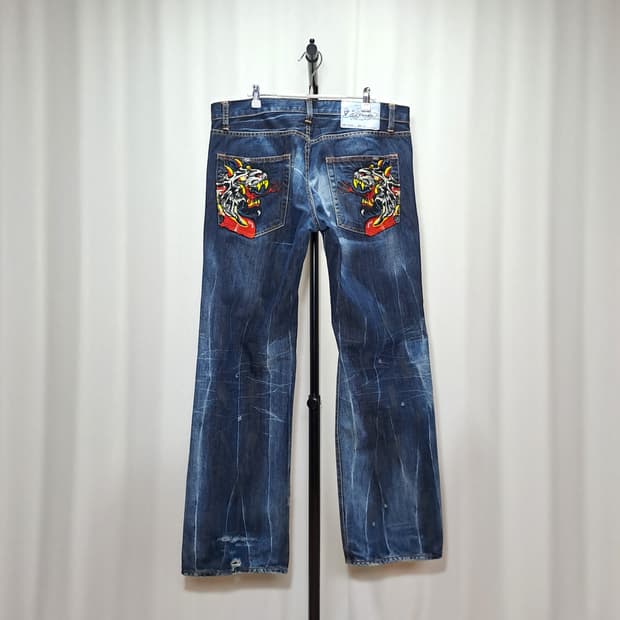 (택포) 에드하디 타이거 자수 데님팬츠 36 B750