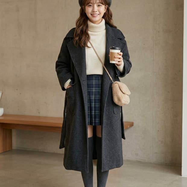 OUR 울 캐시미어 벨티드 롱 코트