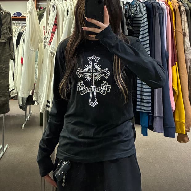 M)Japanese vintage 여성 프린팅 롱슬리브