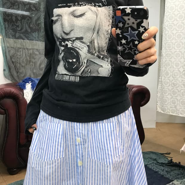 빈티지 여성 프린팅 블랙 롱슬리브 