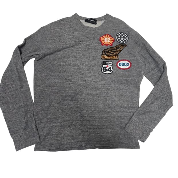 [디스퀘어드2] 빈티지 무드 멀티 패치 그레이 롱슬리브 맨투맨 M (남성