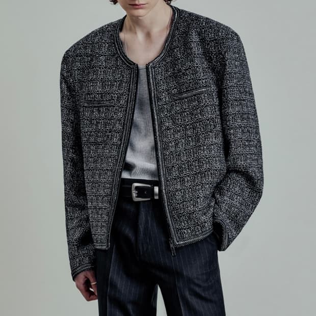 엘무드 메탈 트리밍 트위드 자켓