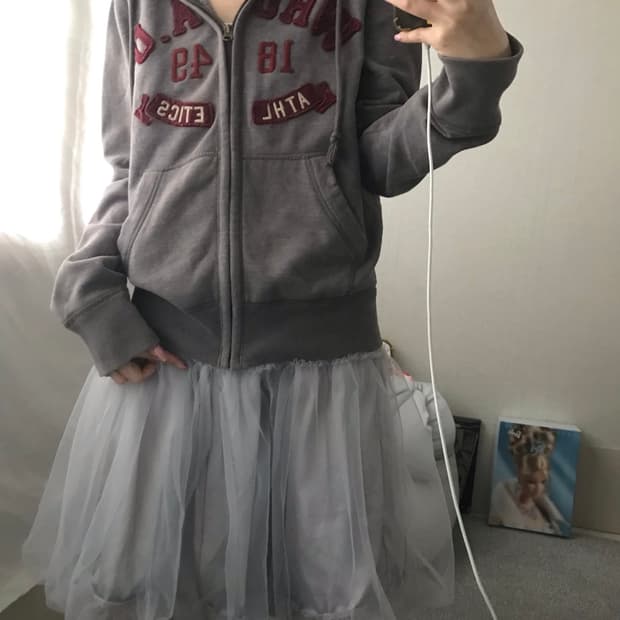 후아유 그레이 버건디 후드집업