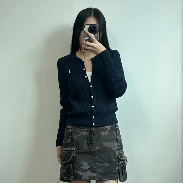 폴로 랄프로렌 자수로고 네이비 꽈배기 니트 가디건