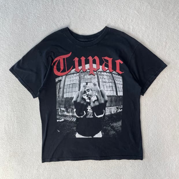 투팍 빈티지 힙합 프린팅 반팔티셔츠 