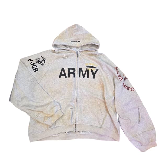 프로젝트 G/R 리컨스트럭티드 폴디드 집 후드 더티 멜란지