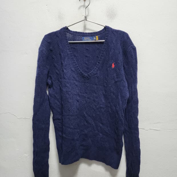 폴로 랄프로렌 캐시미어 꽈베기 브이넥 니트