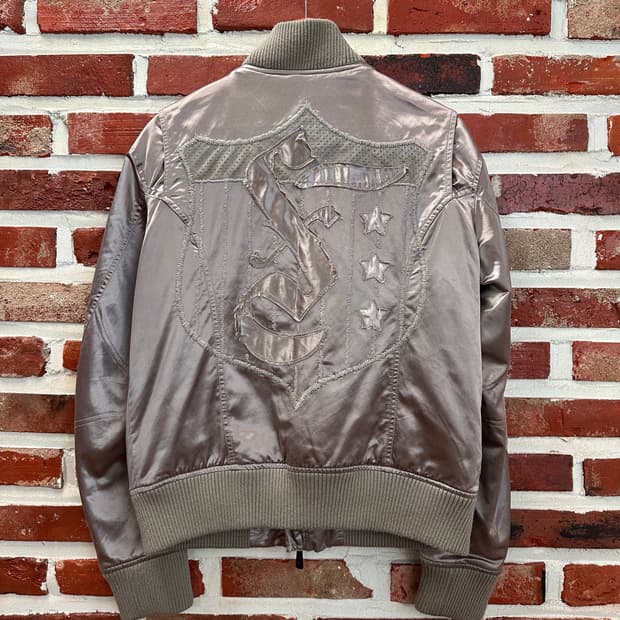 (L90s 디젤 패치워크 유광 새틴 봄버 자켓