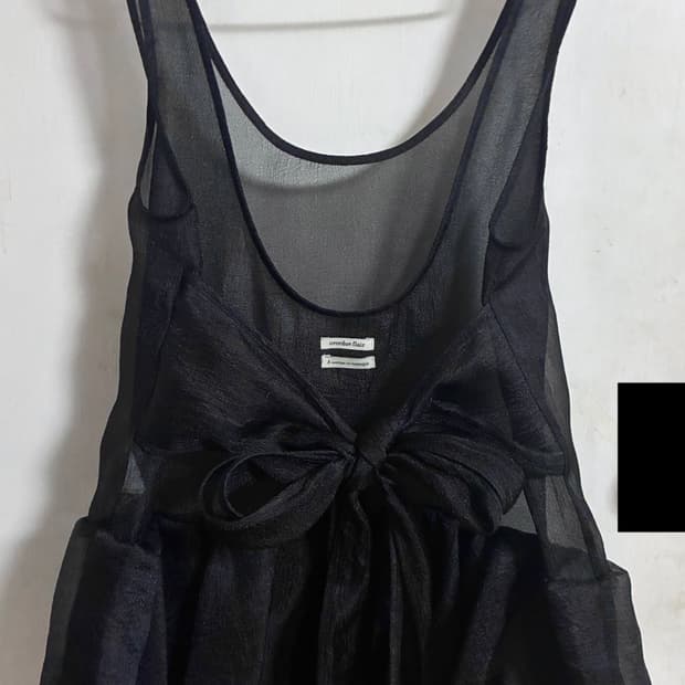 오버듀플레어 오간자 벌룬 미니 원피스 블랙