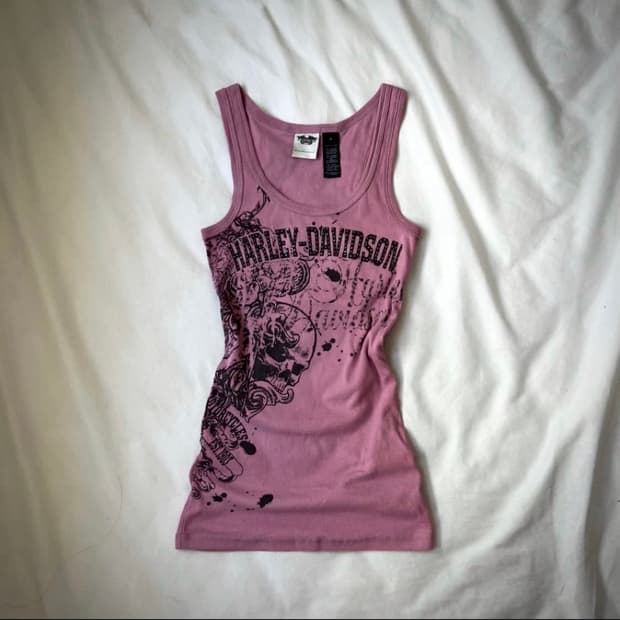 할리데이비슨 타투 잉크 더스티핑크 스컬 큐빅 슬리브리스 나시 y2k 펑크