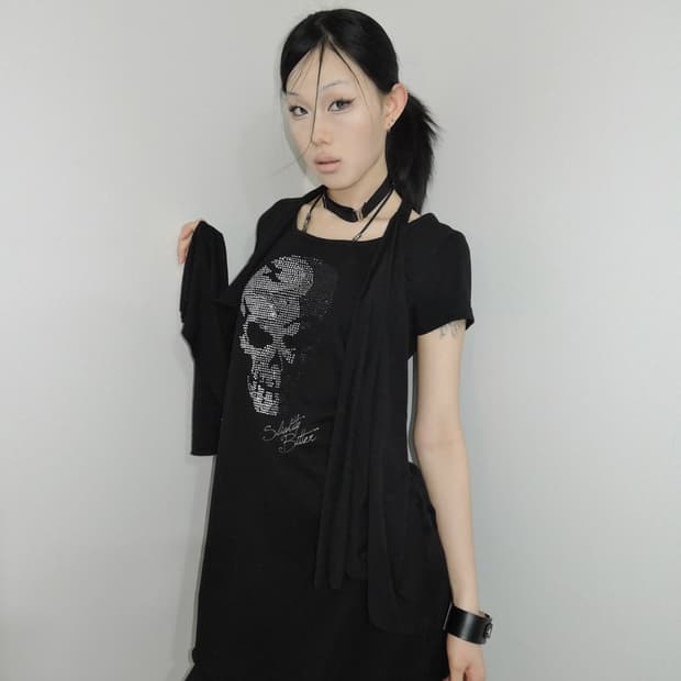 Skull line stone Long Dress