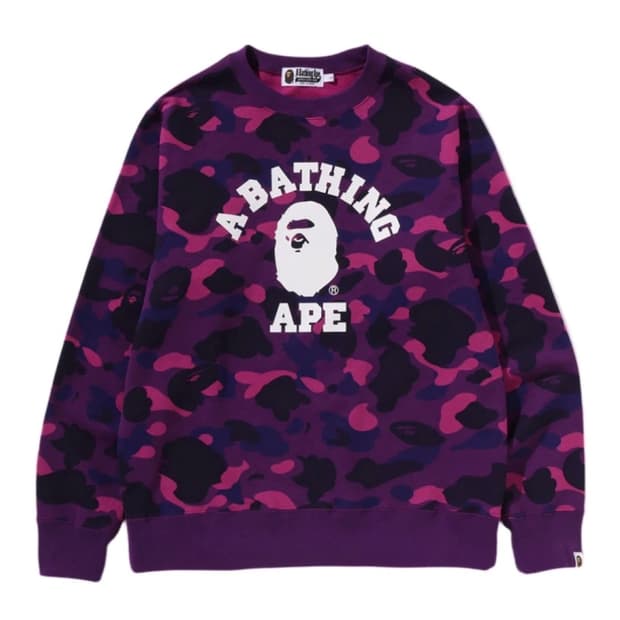 26신상)베이프 26ss 카모 컬리지 맨투맨 퍼플 m bape