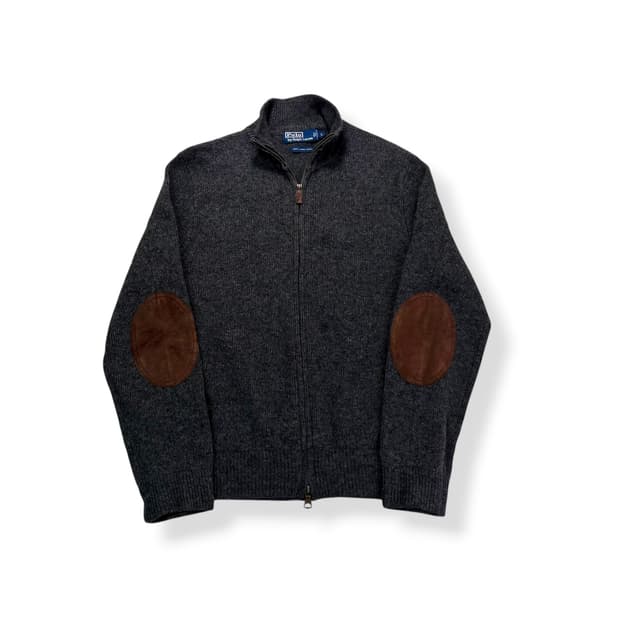 100 폴로랄프로렌 램스울 엘보 패치 챠콜 니트 집업