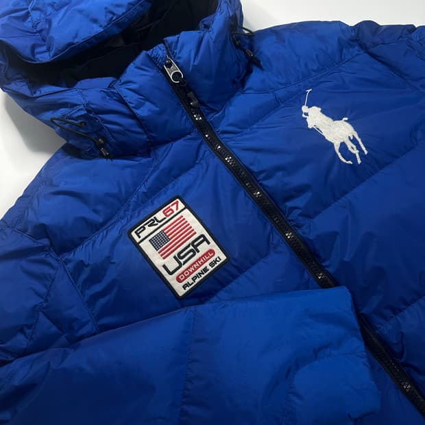 폴로 빅포니 블루 후디 다운 패딩