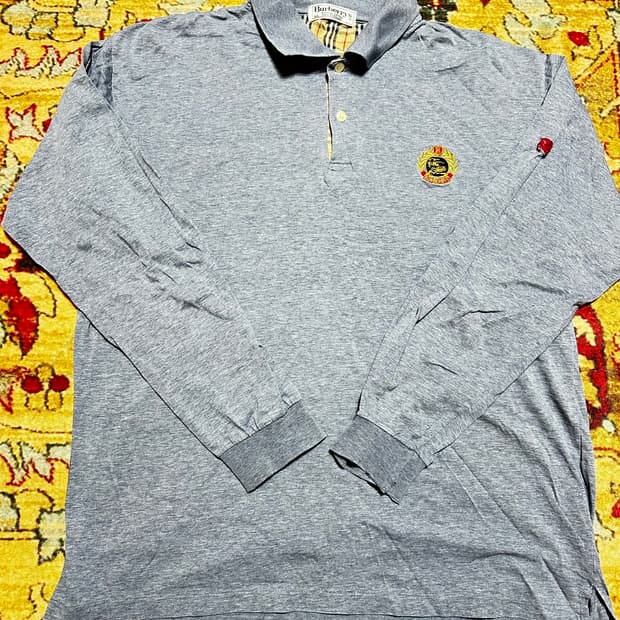 버버리 그레이 긴팔 폴로 티셔츠 LL