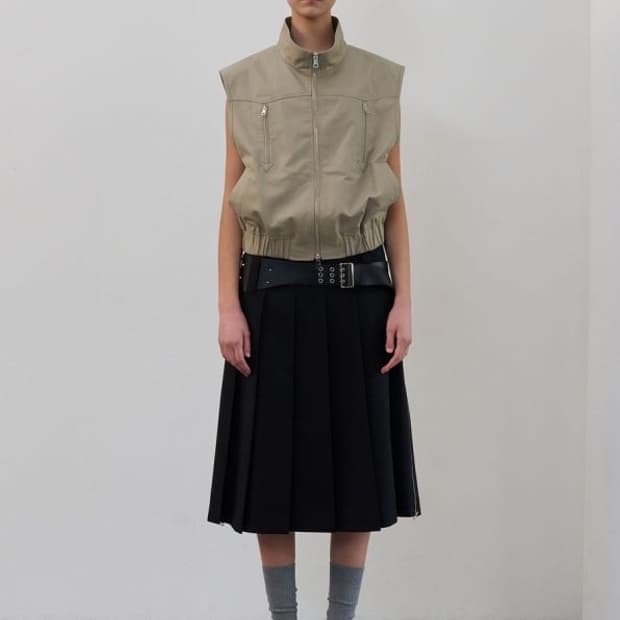 LCDC 지퍼 플리츠 미디 스커트