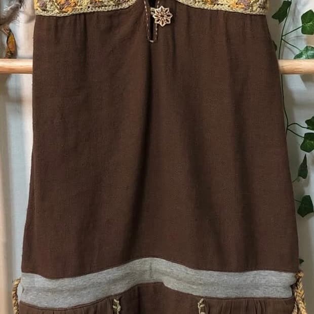 빈티지 히피 모리 크로쉐 패치 포인트 원피스 