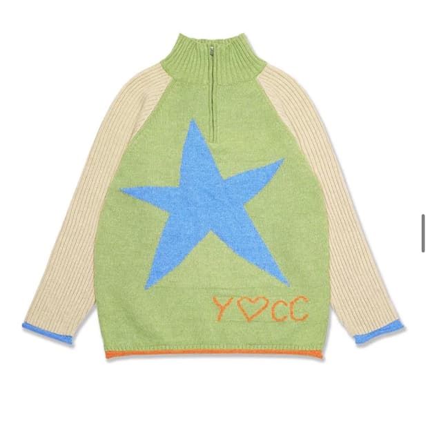 유쓰배쓰 STAR ZIP UP ANORAK KNIT_LIGHT GREEN