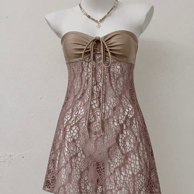 Fila brown lace vintage bikini dress
