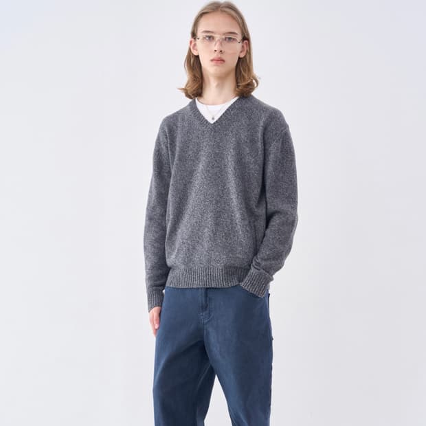 애프터프레이 브이넥 포켓 니트 차콜 (M)