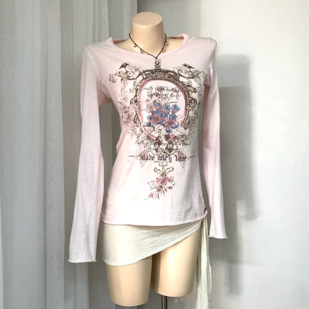 antique floral baby pink long sleeve