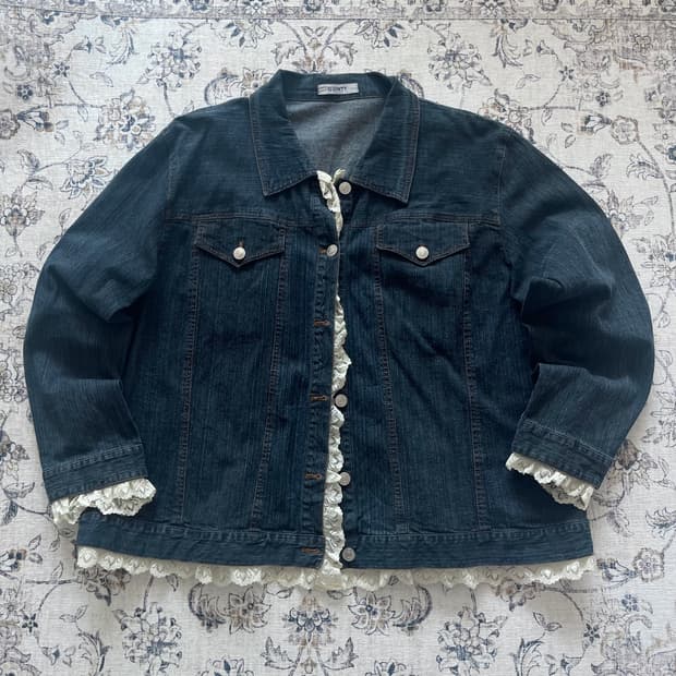 jpn 프릴 레이스 스트라이프 데님자켓