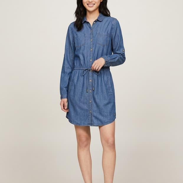 봄데일리룩 | 타미힐피거 데님 셔츠 원피스 55 | 벨트포함 A라인핏
