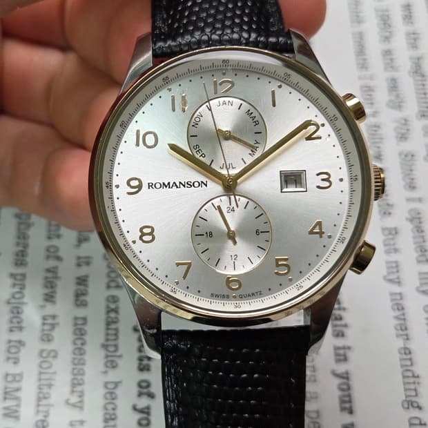 빈티지 로만손 로만투기저 콤비 쿼츠 캘린더 드레스워치 남성용