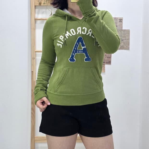 [프립]XS/딱붙핏 아베크롬비 후드티 올리브색