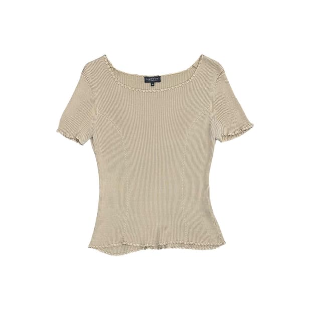 Lanvin 베이지 슬림핏 골지 반팔 니트