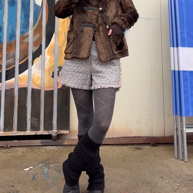 페이크퍼 크롭 후드 재킷 