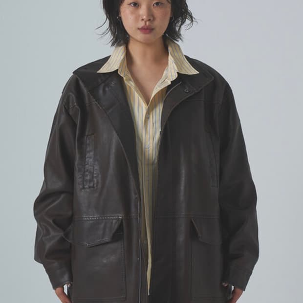 오버핏 레더 자켓 브라운 새상품